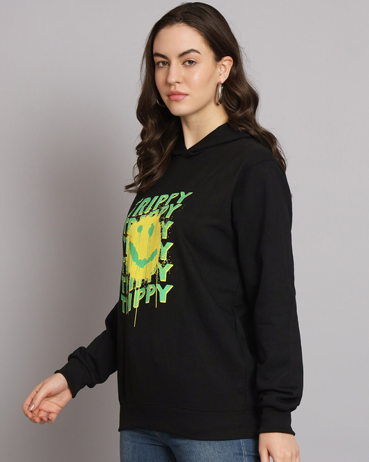 Graphic Print Hooded Sweatshirt with Ribbed Hem